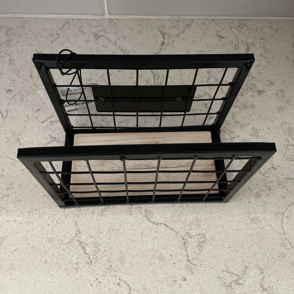 NEW Rae Dunn Black Metal GATHER Napkins Napkin Holder Wood Bottom - Picture 4 of 6